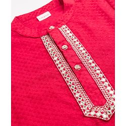 Babyhug Cotton Blend Woven Full Sleeves Solid Colour Dobby Embroidered Kurta Dhoti Set - Red