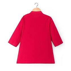 Babyhug Cotton Blend Woven Full Sleeves Solid Colour Dobby Embroidered Kurta Dhoti Set - Red