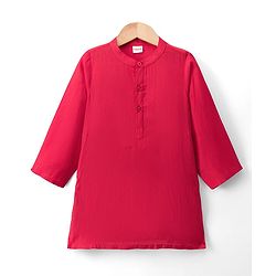Babyhug Cotton Blend Woven Full Sleeves Kurta Dhoti Set With Sequinned Nehru Jacket - Red