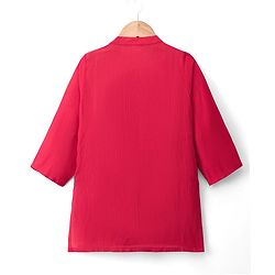 Babyhug Cotton Blend Woven Full Sleeves Kurta Dhoti Set With Sequinned Nehru Jacket - Red