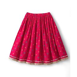 Babyhug Georgette Woven Sleeveless Lehenga Choli Set With Floral Foil Print Embroidery & Dupatta - Dark Pink