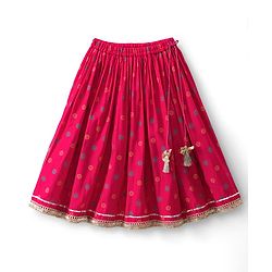 Babyhug Georgette Woven Sleeveless Lehenga Choli Set With Floral Foil Print Embroidery & Dupatta - Dark Pink