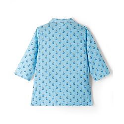 Babyhug Cambric Woven Full Sleeves Kurta Dhoti Set with Lurex Bobby Floral Print - Light Blue