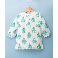 Babyhug 100% Cotton Cambric Woven Full Sleeves Elephant Printed Kurta Pajama Set - White