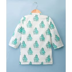 Babyhug 100% Cotton Cambric Woven Full Sleeves Elephant Printed Kurta Pajama Set - White