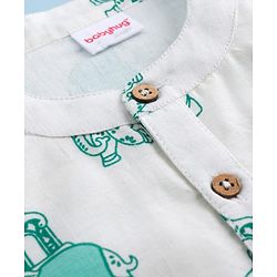 Babyhug 100% Cotton Cambric Woven Full Sleeves Elephant Printed Kurta Pajama Set - White