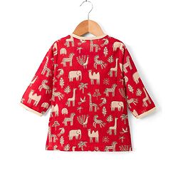 Babyhug Cambric Woven Full Sleeves Kurta Dhoti Set With Animal Print - Red