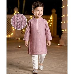 Babyhug Georgett Woven Full Sleeves Embroidered Kurta Pyjama Set - Lavender