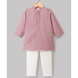 Babyhug Georgett Woven Full Sleeves Embroidered Kurta Pyjama Set - Lavender