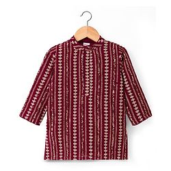 Babyhug Georgette Woven Full Sleeves Kurta Pyjama Set with Sequin & Embroidery Detailing - Maroon