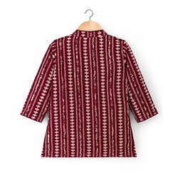 Babyhug Georgette Woven Full Sleeves Kurta Pyjama Set with Sequin & Embroidery Detailing - Maroon
