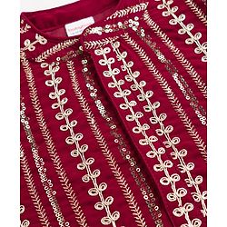 Babyhug Georgette Woven Full Sleeves Kurta Pyjama Set with Sequin & Embroidery Detailing - Maroon