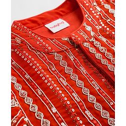 Babyhug Georgette Woven Full Sleeves Kurta Pyjama Set With Sequin Detailing - Rust Orange