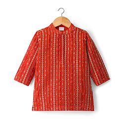Babyhug Georgette Woven Full Sleeves Kurta Pyjama Set With Sequin Detailing - Rust Orange