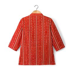 Babyhug Georgette Woven Full Sleeves Kurta Pyjama Set With Sequin Detailing - Rust Orange