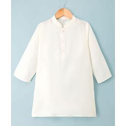 Babyhug Cotton Blend Woven Solid Kurta Pyjama Set With  Embroidered & Sequinned  Jacket - OffWhite