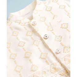 Babyhug Cotton Blend Woven Solid Kurta Pyjama Set With  Embroidered & Sequinned  Jacket - OffWhite