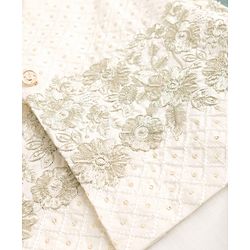 Babyhug Cotton Blend Woven Full Sleeves Solid Kurta Pyjama Set With Floral Embroidered & Sequinned Jacket- OffWhite