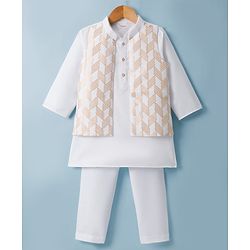 Babyhug Cotton Blend Woven Full Sleeves Kurta Pyjama Set With Embroidered Nehru Jacket - Off White