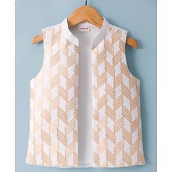 Babyhug Cotton Blend Woven Full Sleeves Kurta Pyjama Set With Embroidered Nehru Jacket - Off White