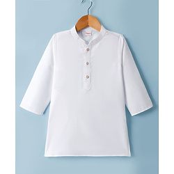 Babyhug Cotton Blend Woven Full Sleeves Kurta Pyjama Set With Embroidered Nehru Jacket - Off White
