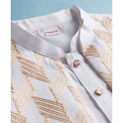Babyhug Cotton Blend Woven Full Sleeves Kurta Pyjama Set With Embroidered Nehru Jacket - Off White