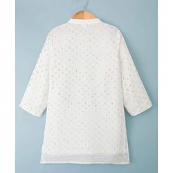Babyhug Cotton Blend Woven Full Sleeves Kurta Pajama Set with Sequin Embroidery - White