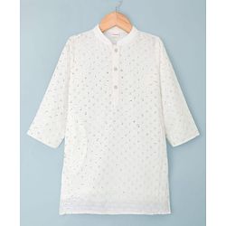 Babyhug Cotton Blend Woven Full Sleeves Kurta Pajama Set with Sequin Embroidery - White