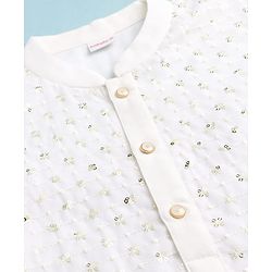 Babyhug Cotton Blend Woven Full Sleeves Kurta Pajama Set with Sequin Embroidery - White