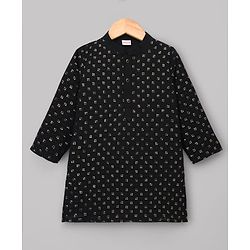 Babyhug Cotton Blend Woven Full Sleeves Sequinned Embroidered Kurta Pyjama Set - Black