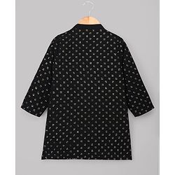 Babyhug Cotton Blend Woven Full Sleeves Sequinned Embroidered Kurta Pyjama Set - Black