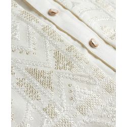 Babyhug Cotton Blend Woven Full Sleeves Solid Kurta Pyjama Set With Embroidered & Sequinned Jacket - OffWhite