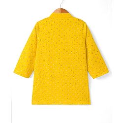 Babyhug Cotton Blend Woven Full Sleeves Kurta Pyjama Set With Sequin Detailing - Yellow