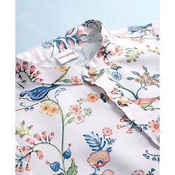 Babyhug Cambric Woven Full Sleeves Kurta Dhoti Set With Floral & Bird Print - White