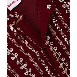 Babyhug Cotton Blend Woven Full Sleeves Embroidered & Sequinned Kurta Pyjama Set - Wine