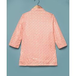 Babyhug Cotton Blend Woven Full Sleeves Sequin Embroidered Kurta Pyjama Set - Peach