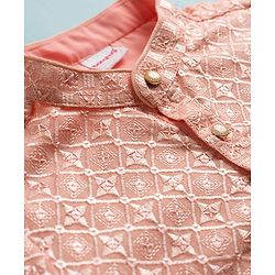 Babyhug Cotton Blend Woven Full Sleeves Sequin Embroidered Kurta Pyjama Set - Peach