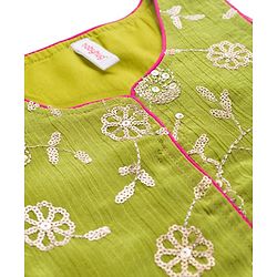 Babyhug Woven Sleeveless Kurti Palazzo Set with Dupatta & Sequin Detailing - Green