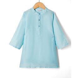 Babyhug Cotton Blend Woven Full Sleeves Kurta Pyjama With Embroidered Nehru Jacket - Light Blue