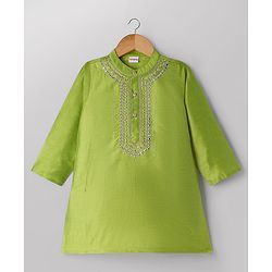 Babyhug Cotton Blend Woven Full Sleeves Embroidered Kurta & Pyjama Set - Green
