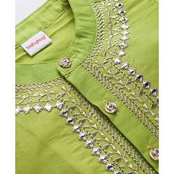 Babyhug Cotton Blend Woven Full Sleeves Embroidered Kurta & Pyjama Set - Green