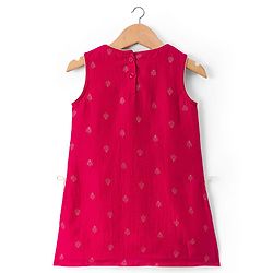 Babyhug Cotton Blend Woven Sleeveless Kurti Gharara Set with Dupatta & Floral Embroidery - Fuchsia