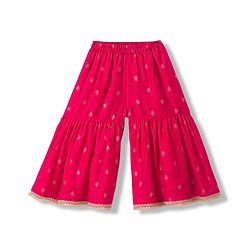 Babyhug Cotton Blend Woven Sleeveless Kurti Gharara Set with Dupatta & Floral Embroidery - Fuchsia