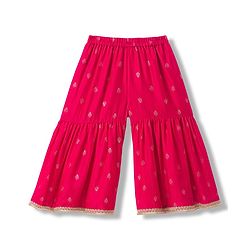 Babyhug Cotton Blend Woven Sleeveless Kurti Gharara Set with Dupatta & Floral Embroidery - Fuchsia