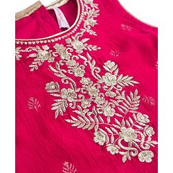 Babyhug Cotton Blend Woven Sleeveless Kurti Gharara Set with Dupatta & Floral Embroidery - Fuchsia