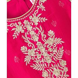 Babyhug Cotton Blend Woven Sleeveless Kurti Gharara Set with Dupatta & Floral Embroidery - Fuchsia