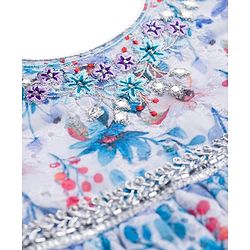 Babyhug 100% Cotton Woven Sleeveless Schiffly Floral Printed Ethnic Dress With Halter Neck - White