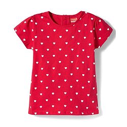 Babyhug Woven Denim Frock & Half Sleeves Inner Tee With Heart Print - Blue & Red