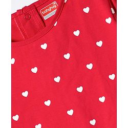 Babyhug Woven Denim Frock & Half Sleeves Inner Tee With Heart Print - Blue & Red