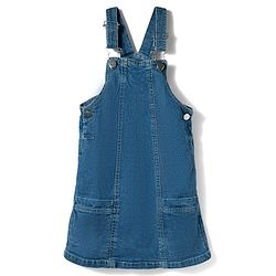Babyhug Woven Denim Frock & Half Sleeves Inner Tee With Heart Print - Blue & Red